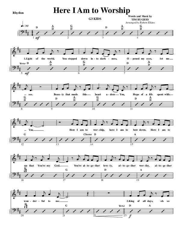 Here I Am To Worship Rhythm Chart (G3 Kids)
