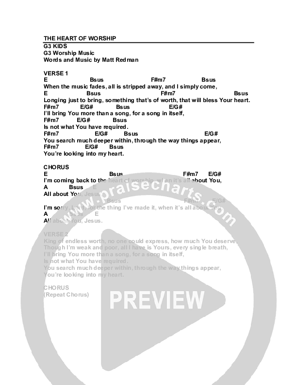 The Heart Of Worship Chords & Lyrics (G3 Kids)