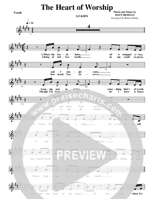 The Heart Of Worship Lead Sheet (G3 Kids)