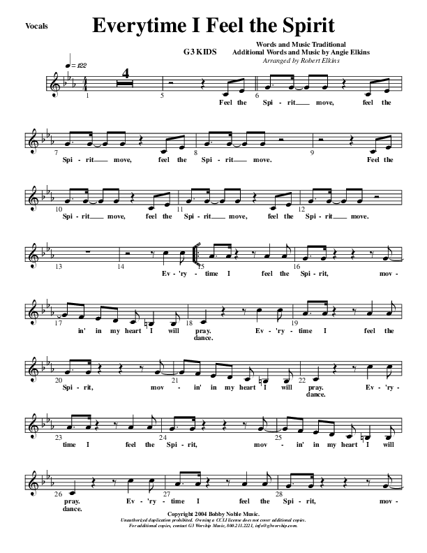 Everytime I Feel The Spirit Lead Sheet (G3 Kids)