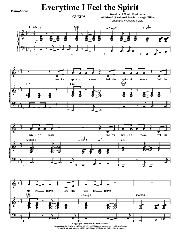 Everytime I Feel The Spirit Piano/Vocal (G3 Kids)