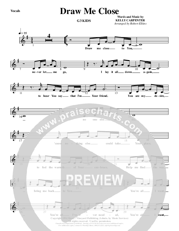 Draw Me Close Lead Sheet (G3 Kids)