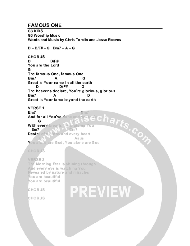 Famous One Chords & Lyrics (G3 Kids)