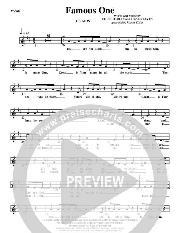 Famous One Lead Sheet (G3 Kids)