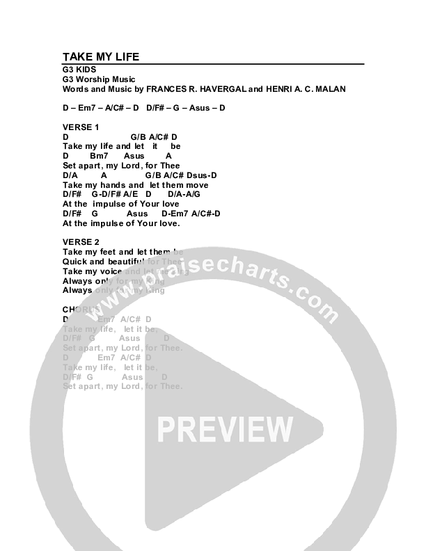 Take My Life Chords & Lyrics (G3 Kids)