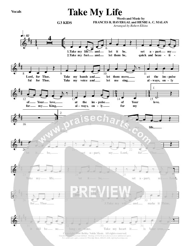 Take My Life Lead Sheet (G3 Kids)