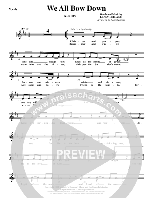 We All Bow Down Lead Sheet (G3 Kids)