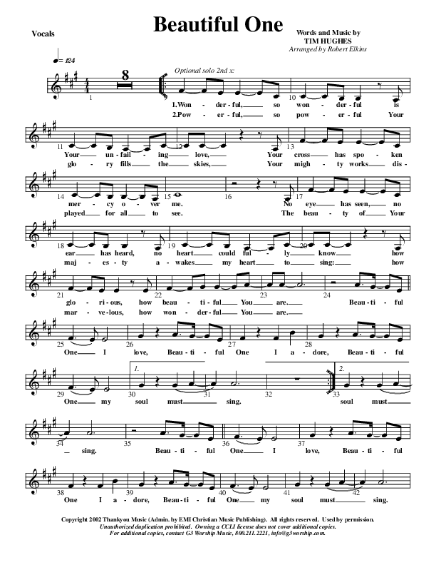 Beautiful One Lead Sheet (G3 Kids)