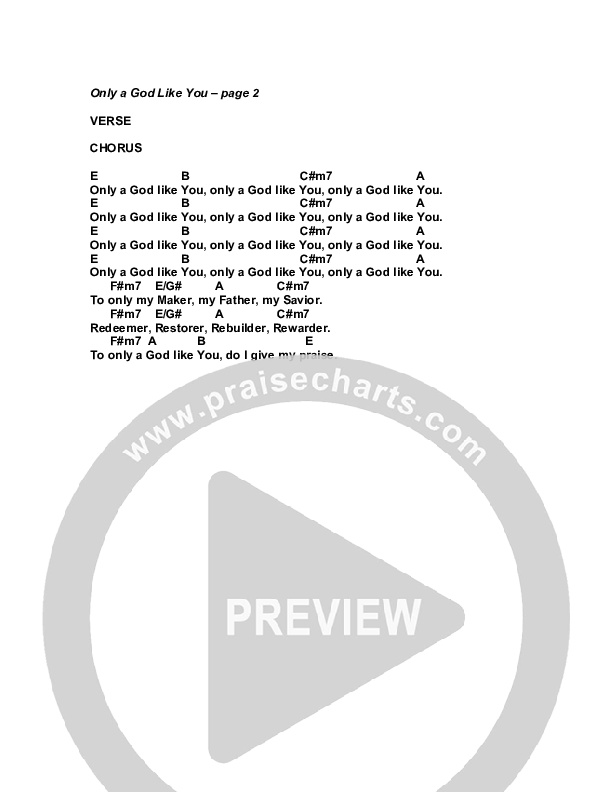 Only A God Like You Chords & Lyrics (G3 Kids)