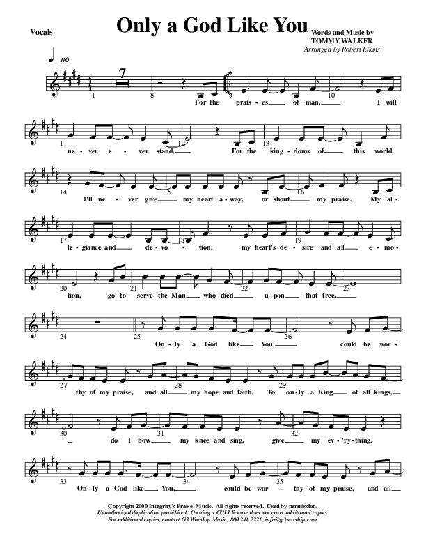 Only A God Like You Lead Sheet (G3 Kids)