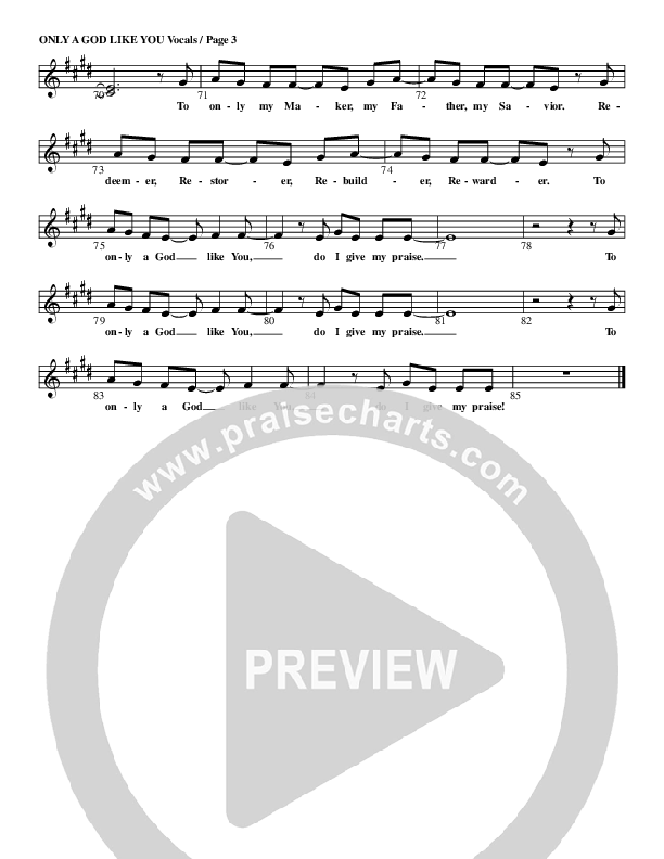 Only A God Like You Lead Sheet (G3 Kids)