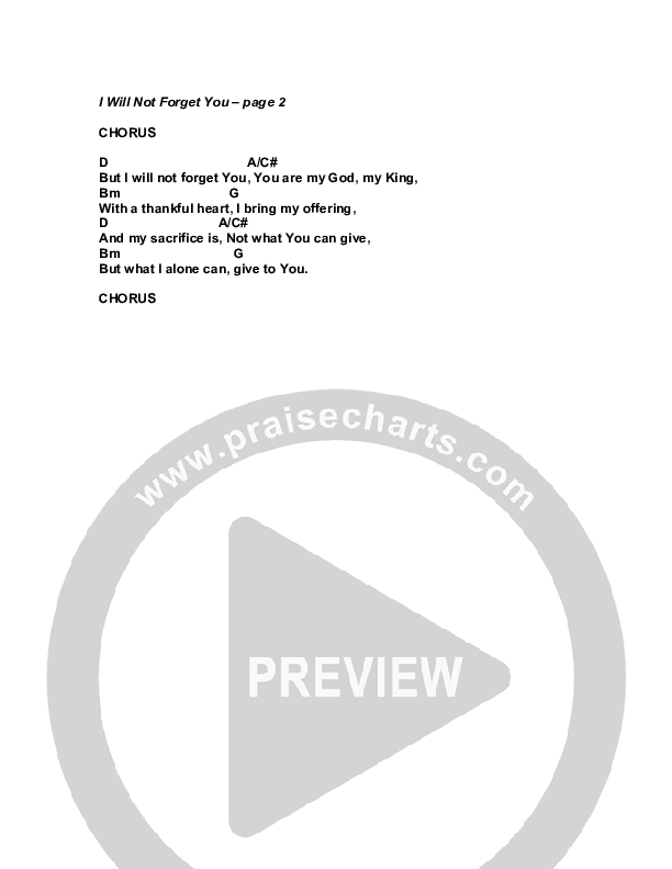 I Will Not Forget You Chords & Lyrics (G3 Kids)