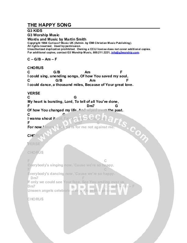 The Happy Song Chords & Lyrics (G3 Kids)