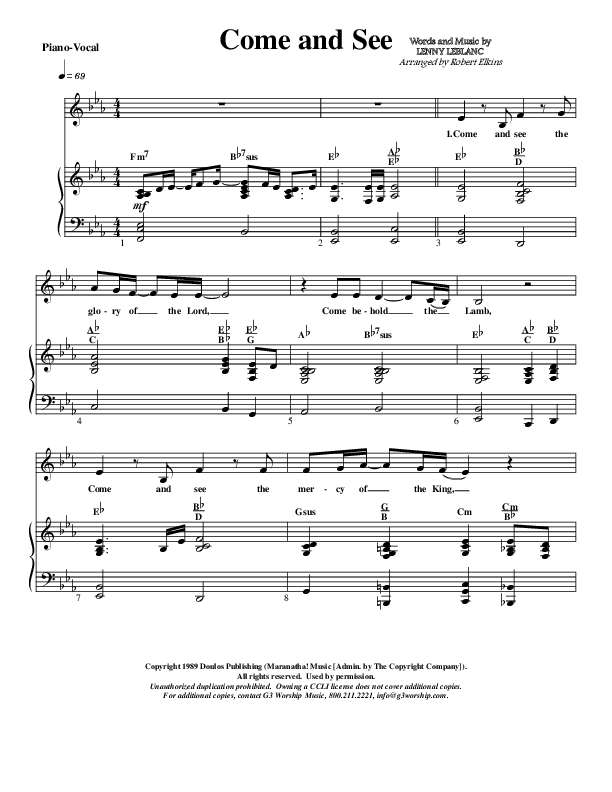 Come And See Lead & Piano (G3 Kids)