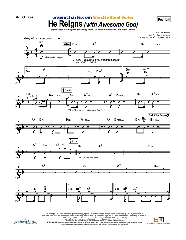 He Reigns (with Awesome God) Acoustic Guitar (Travis Cottrell)