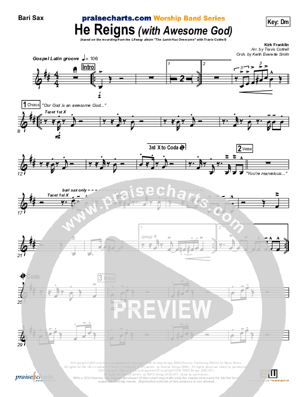 He Reigns (with Awesome God) Bari Sax (Travis Cottrell)