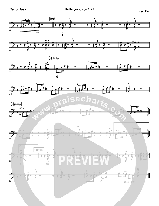 He Reigns (with Awesome God) Cello/Bass (Travis Cottrell)