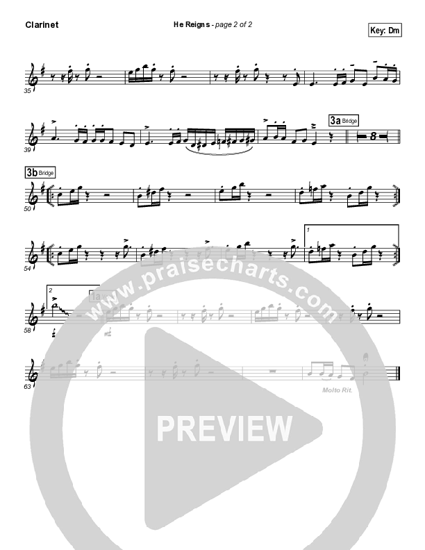 He Reigns (with Awesome God) Clarinet (Travis Cottrell)