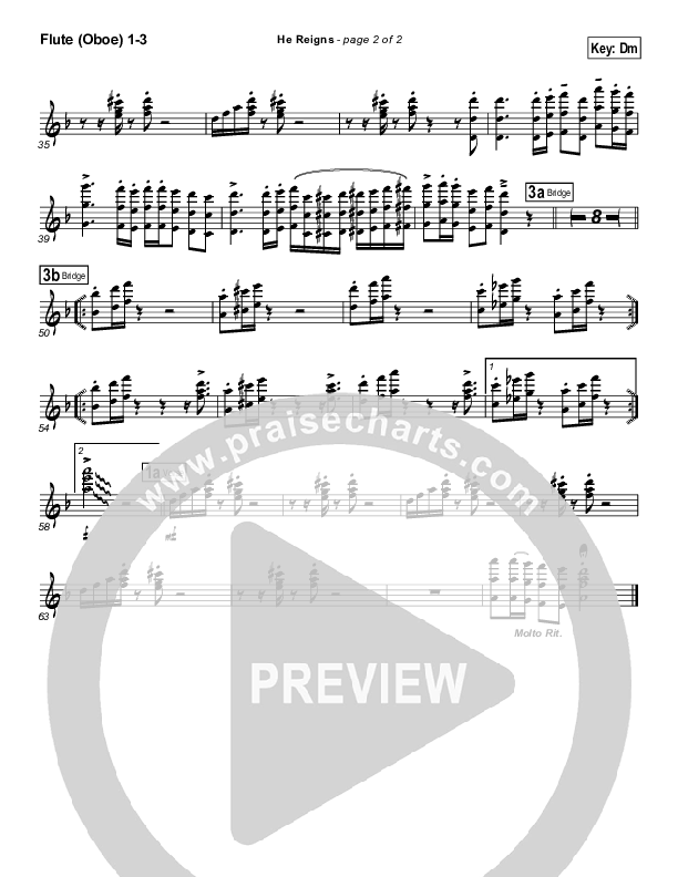 He Reigns (with Awesome God) Flute/Oboe 1/2/3 (Travis Cottrell)