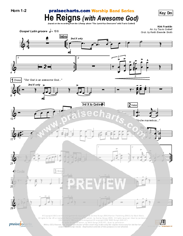 He Reigns (with Awesome God) French Horn 1/2 (Travis Cottrell)