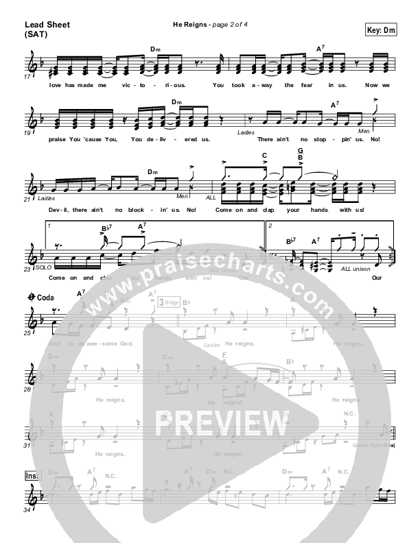 He Reigns (with Awesome God) Lead Sheet (Travis Cottrell)