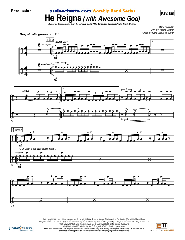 He Reigns (with Awesome God) Percussion (Travis Cottrell)