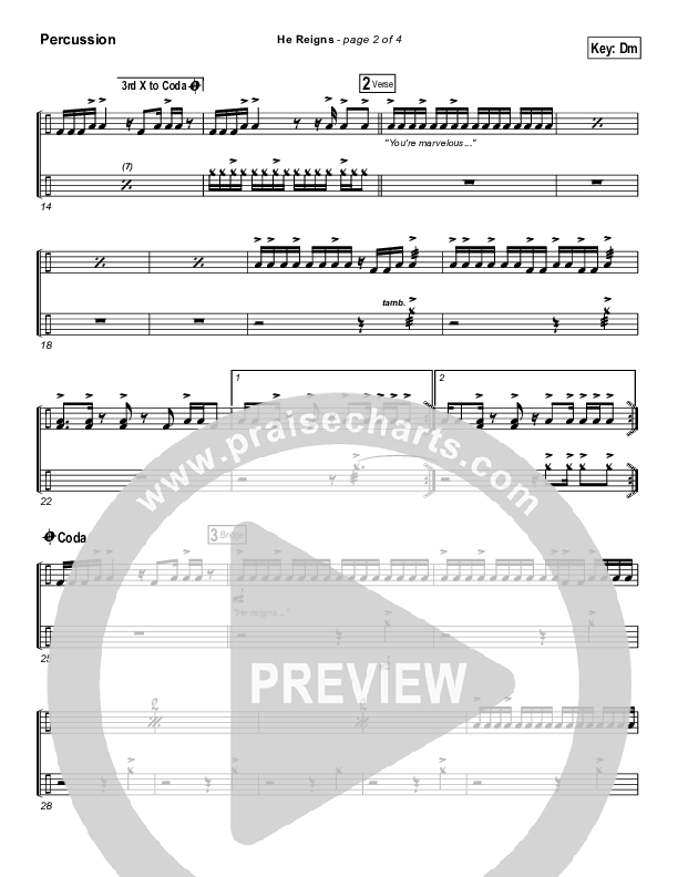 He Reigns (with Awesome God) Percussion (Travis Cottrell)