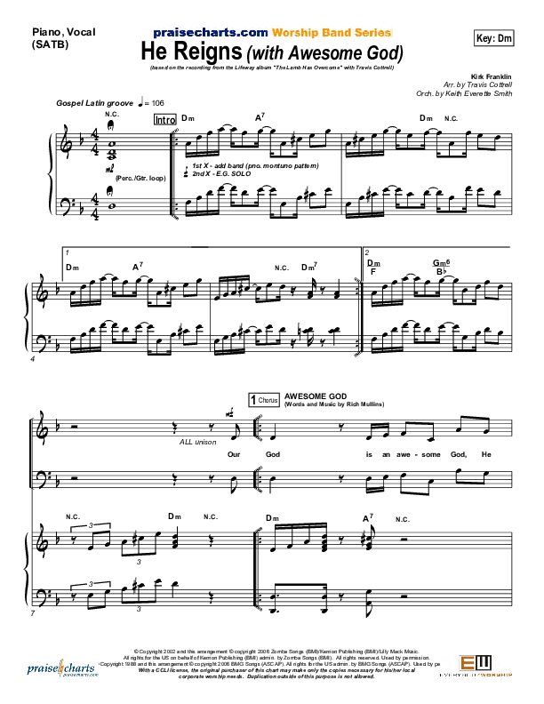 He Reigns (with Awesome God) Lead & Piano (Travis Cottrell)