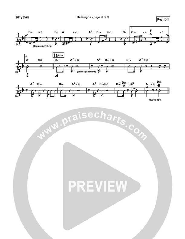 He Reigns (with Awesome God) Rhythm Chart (Travis Cottrell)