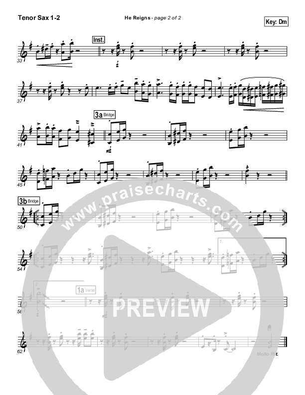 He Reigns (with Awesome God) Tenor Sax 1/2 (Travis Cottrell)