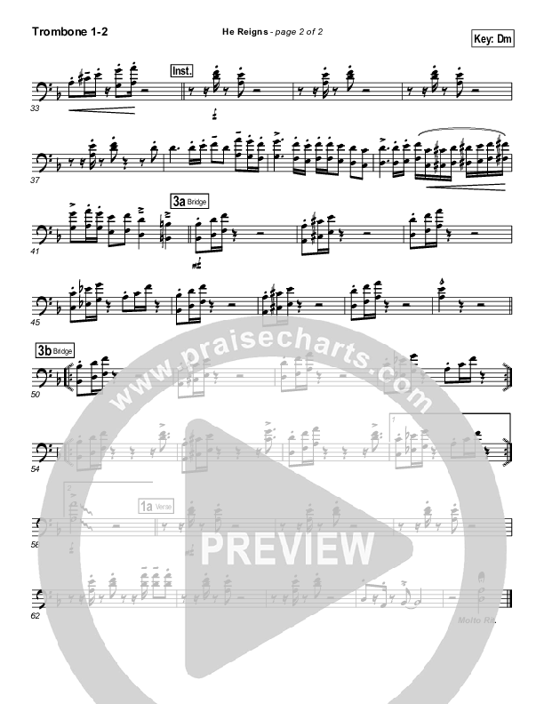 He Reigns (with Awesome God) Trombone 1/2 (Travis Cottrell)