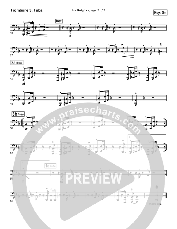 He Reigns (with Awesome God) Trombone 3/Tuba (Travis Cottrell)