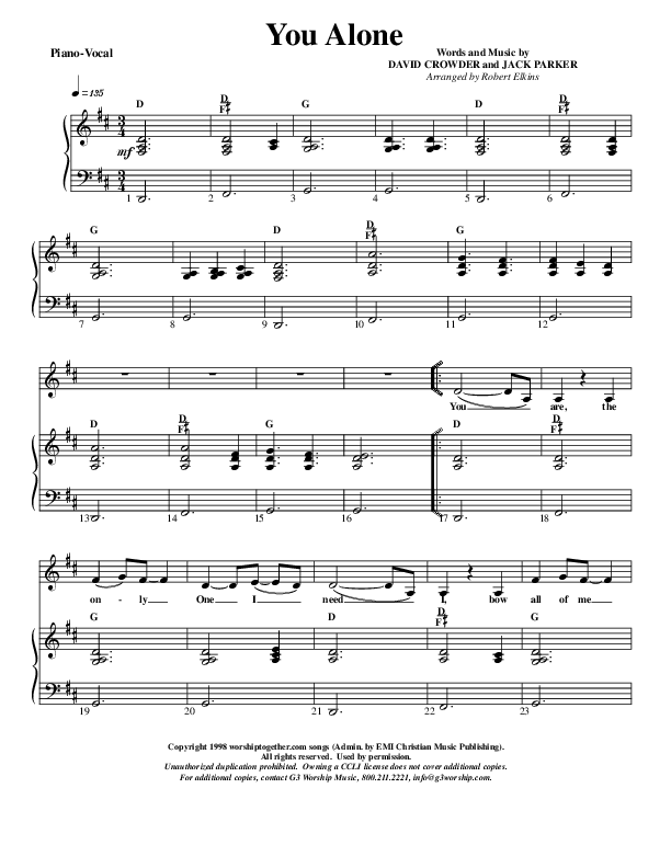 You Alone Piano/Vocal & Lead (G3 Kids)