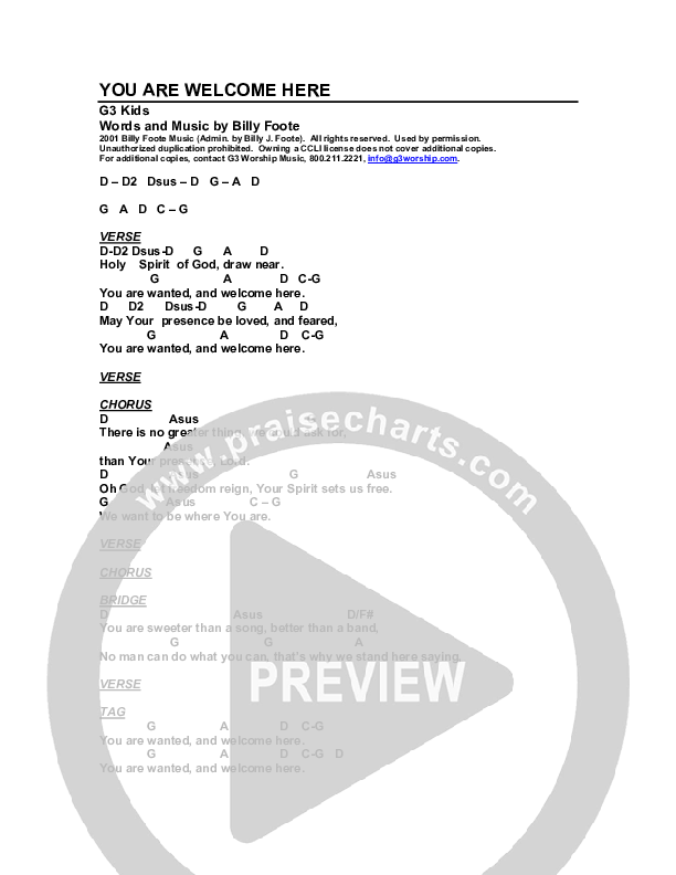You Are Welcome Here Chords & Lyrics (G3 Kids)