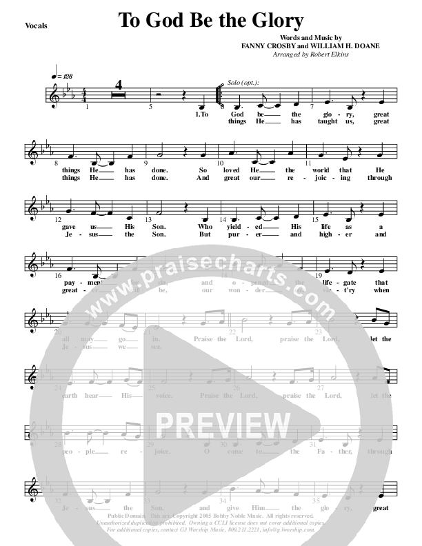 To God Be The Glory Lead Sheet (G3 Kids)