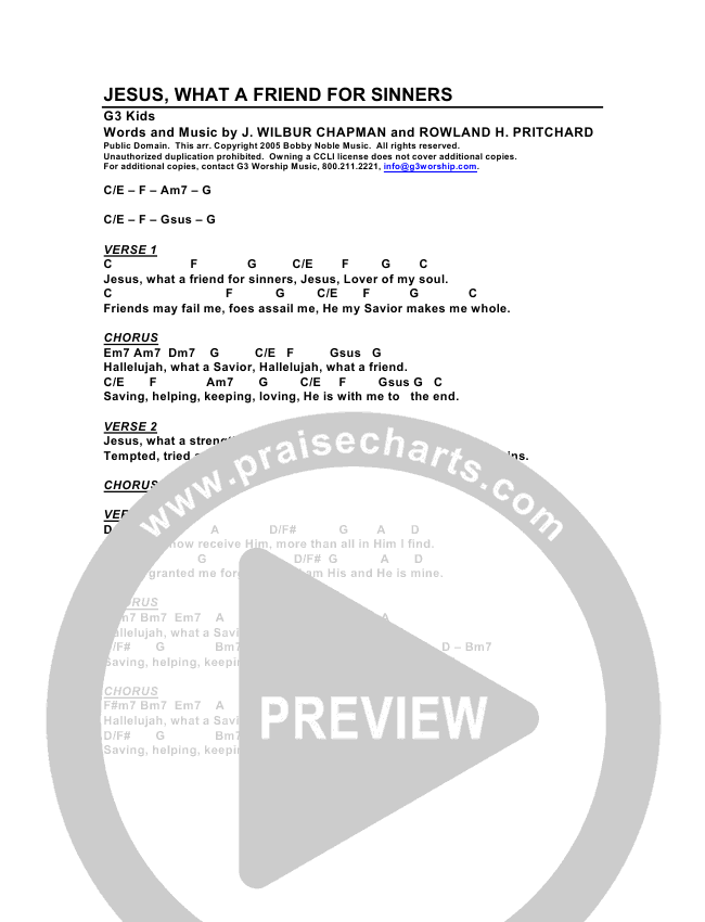 Jesus What A Friend For Sinners Chords G3 Kids Praisecharts