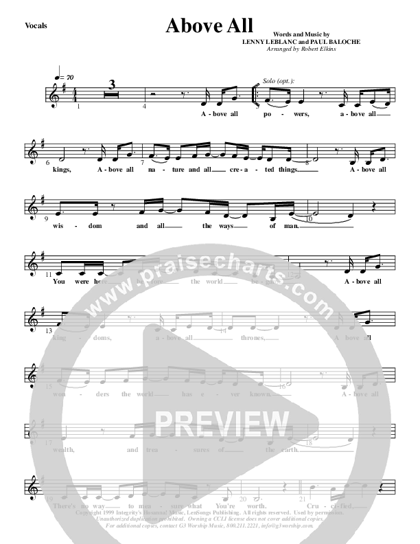 Above All Lead Sheet (G3 Kids)