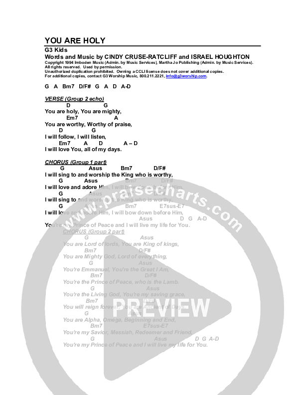 You Are Holy (Prince of Peace) Chords & Lyrics (G3 Kids)