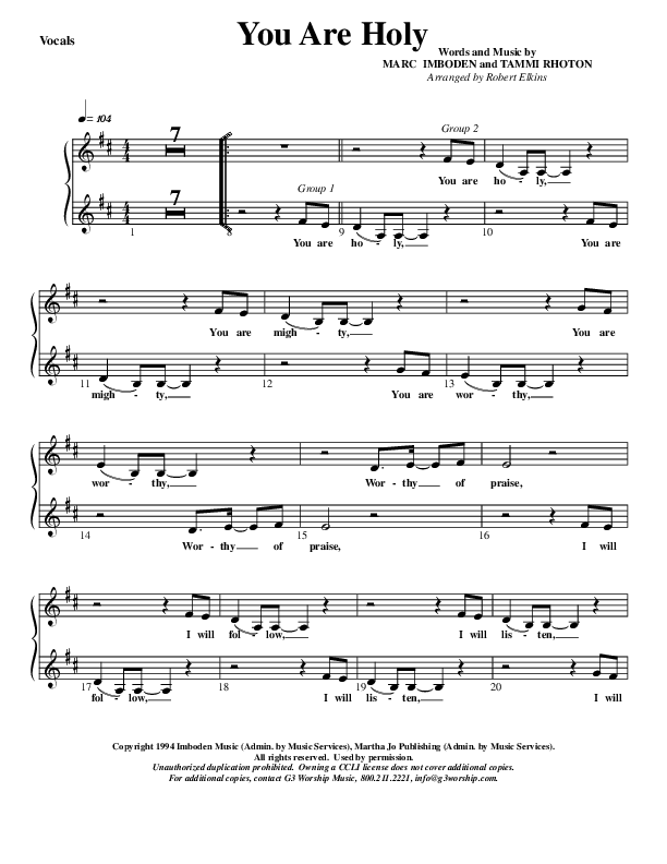 You Are Holy (Prince of Peace) Lead Sheet (G3 Kids)