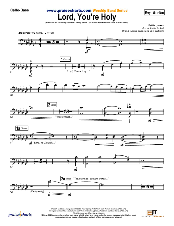 Lord You're Holy Cello/Bass (Travis Cottrell)