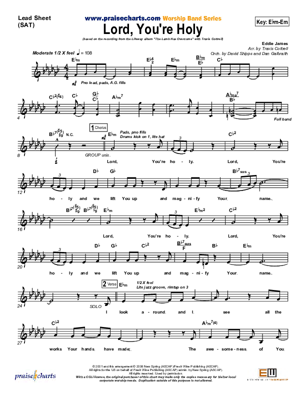 Lord You're Holy Lead Sheet (SAT) (Travis Cottrell)