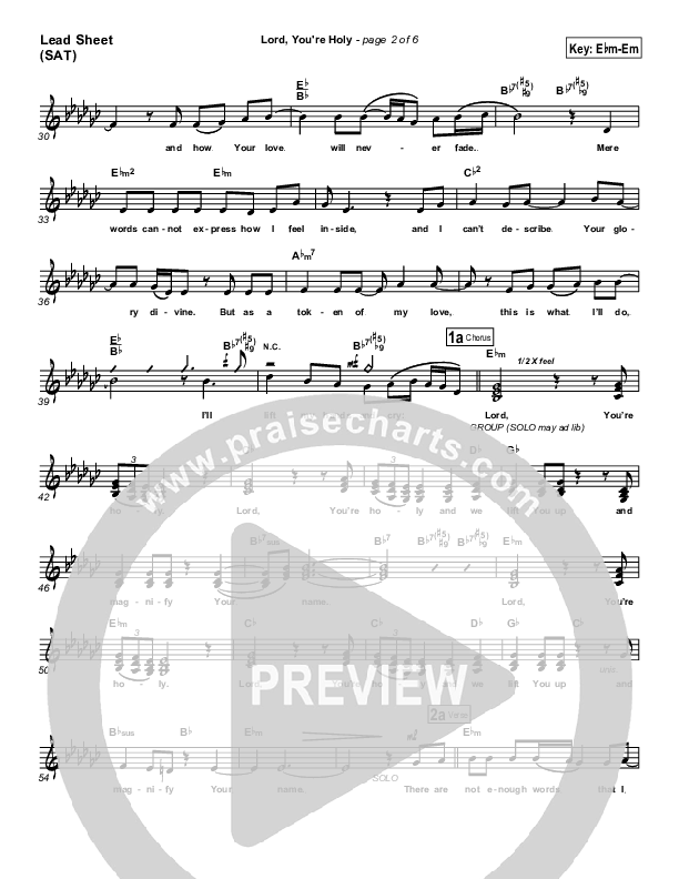 Lord You're Holy Lead Sheet (SAT) (Travis Cottrell)