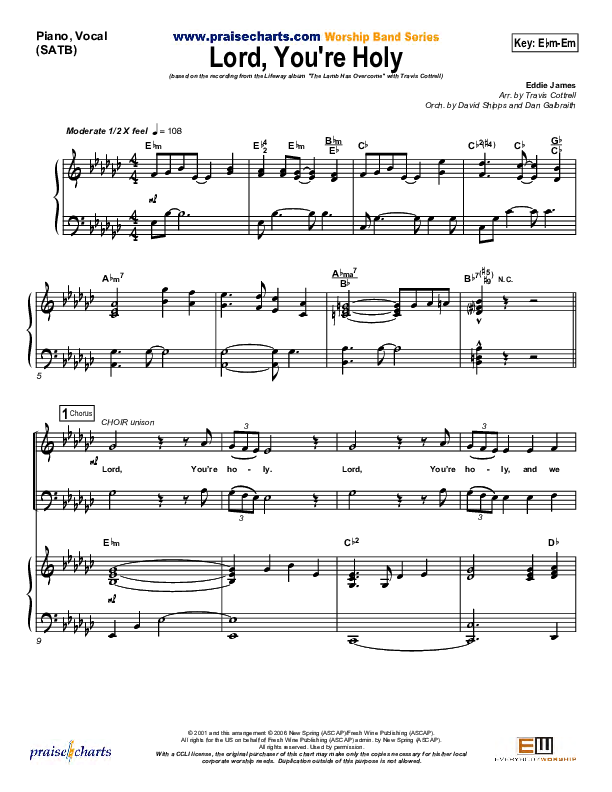 Lord You're Holy Piano/Vocal (Travis Cottrell)