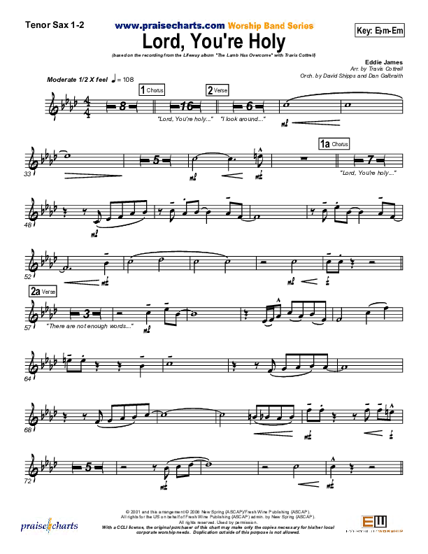 Lord You're Holy Tenor Sax 1/2 (Travis Cottrell)