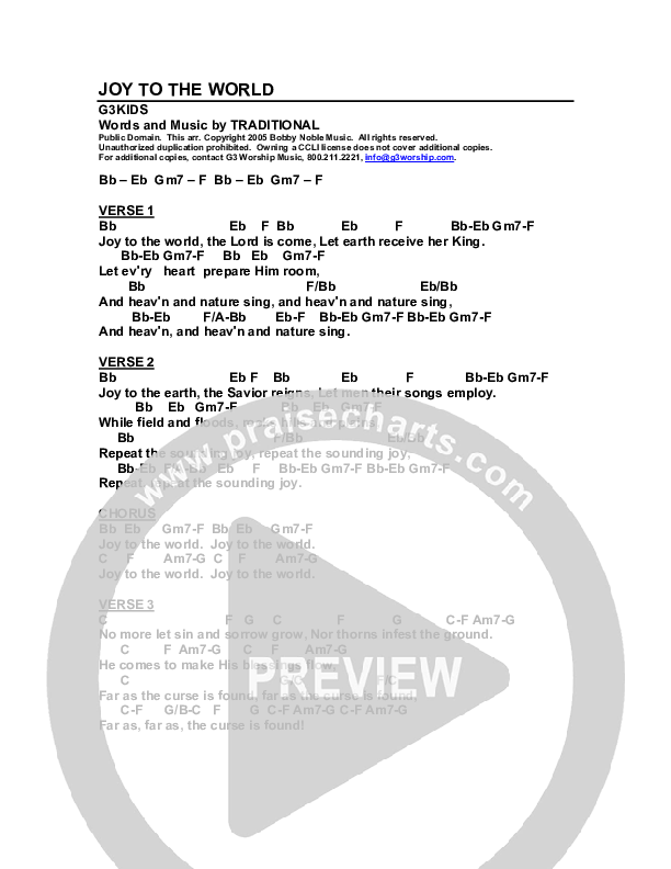 Joy To The World Chords & Lyrics (G3 Kids)