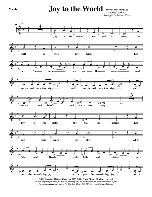 Joy To The World Lead Sheet (G3 Kids)