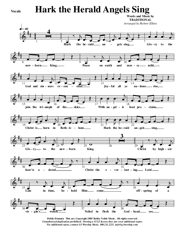 Hark The Herald Angels Sing Lead Sheet (G3 Kids)