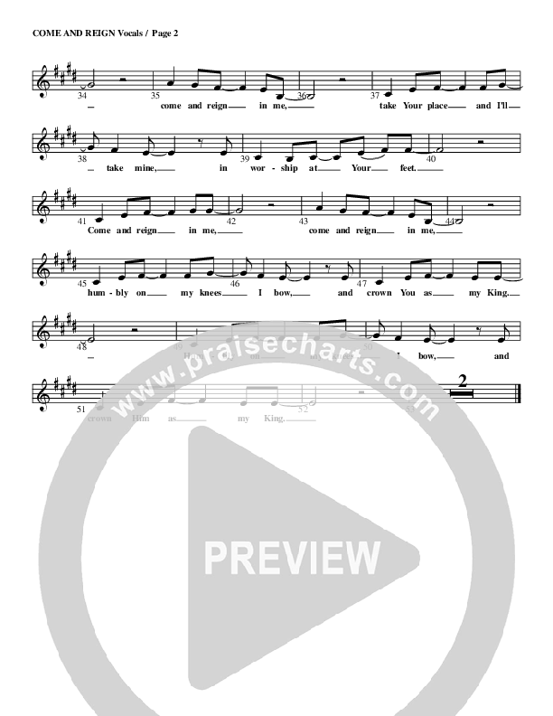 Come And Reign In Me Lead Sheet (G3 Kids)