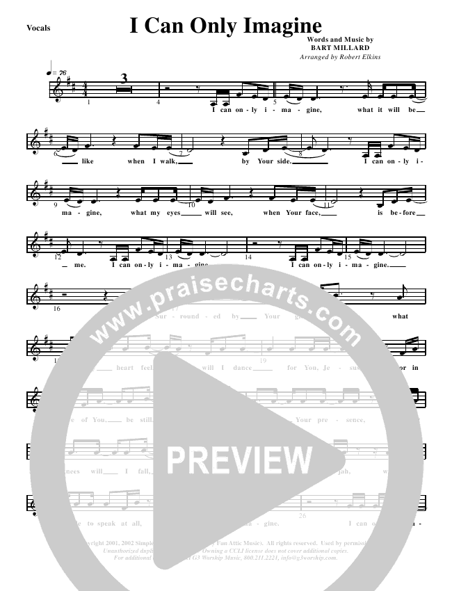 I Can Only Imagine Lead Sheet & Piano/Vocal G3 Kids PraiseCharts