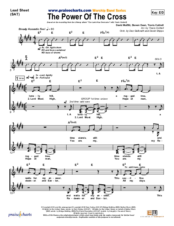 The Power Of The Cross Lead Sheet (SAT) (Travis Cottrell)